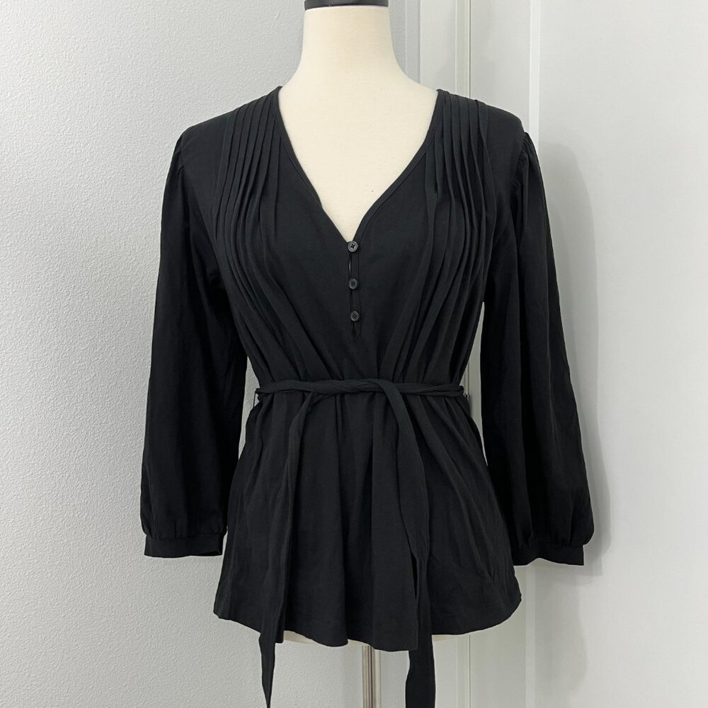 New Point Sur J. Crew Small Black Pleated Tie-Waist Top